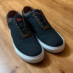 Polo by Ralph Lauren Black Canvas Slip-On Sneakers with White Soles